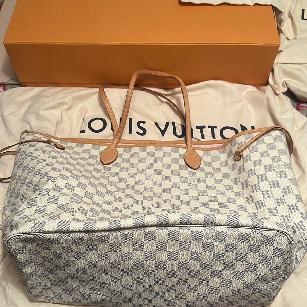 LV NEVERFULL GM Damier Azur canvas with rose ballerine interior!!